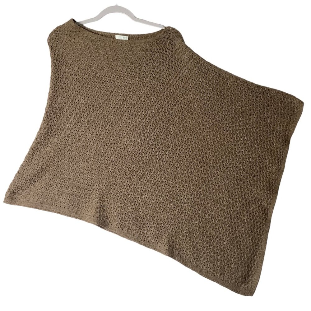 J. Jill Asymmetrical Knit Poncho Sweater Mocha Brown One Size Loose Wool Blend